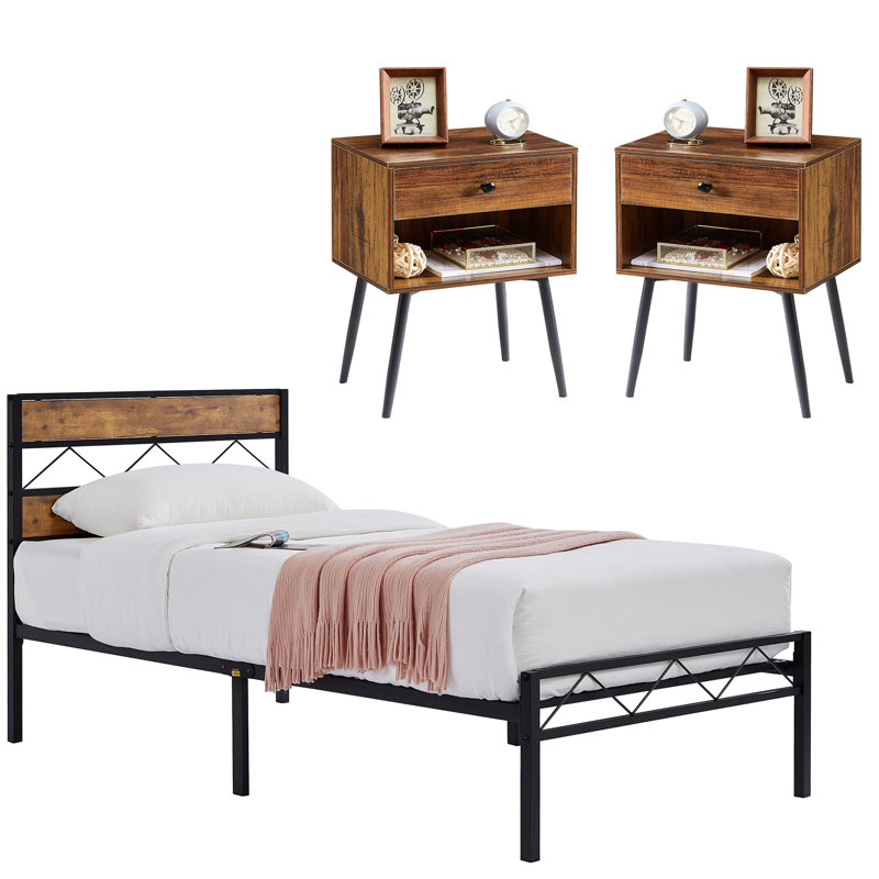 Igourdane Metal Piece Bedroom Set, Brown, Twin