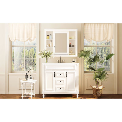 Meuble-lavabo 36 po avec lavabo et miroir - Rangement pratique 2 tiroirs à fermeture en douceur pour une céramique moderne