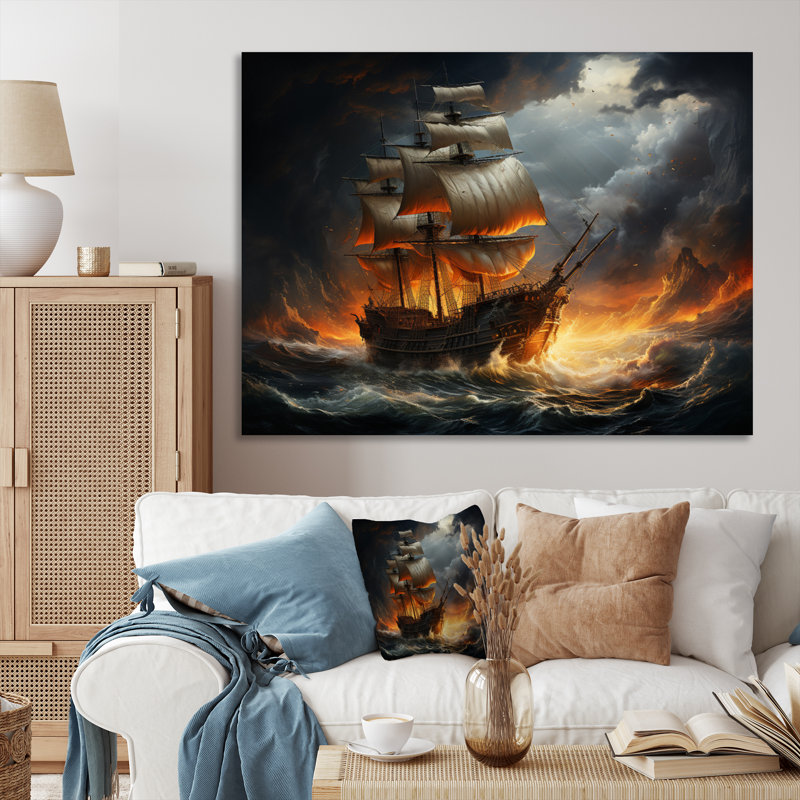 «Stormy Seas», art mural pirate, H 16 po x l 32 po x P 1 po, Toile tendue