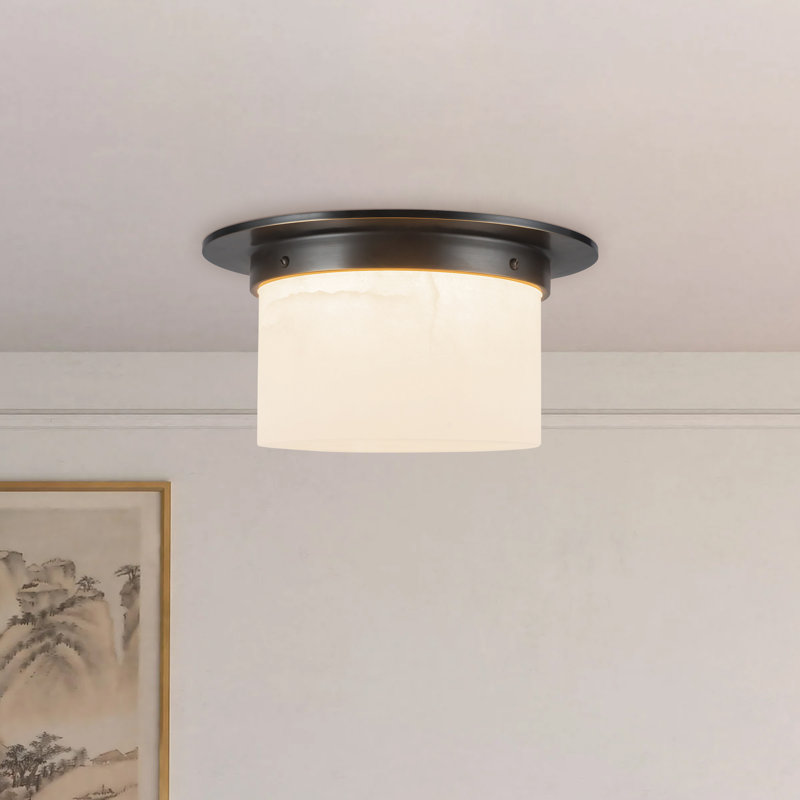 Mineral 11-in Brass Flush Mount, Alabaster, Oil Rubbed Bronze