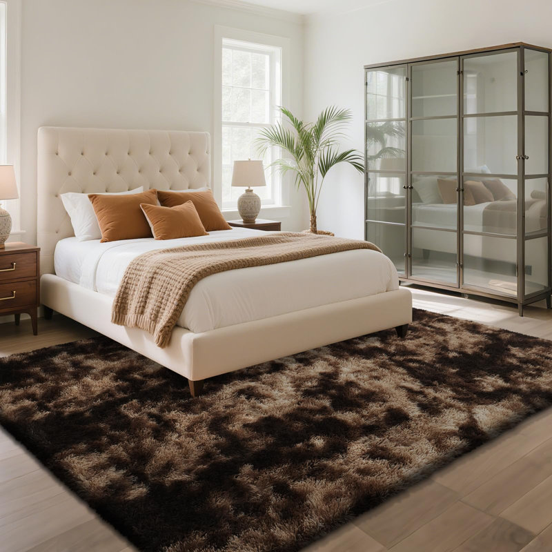 Brown Black Fuzzy Area Rug - Ultra Soft Shag Rug for Living Room, Bedroom, Holiday Decor, Non-Slip Plush Carpet for Modern Home