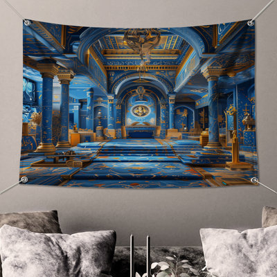 Tapisserie murale ornée bleue et dorée - Décoration murale Palace