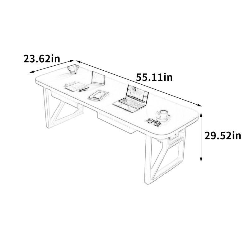 Bureau en bois massif à la mode, H 29,52 po x l 55,11 po x P 23,62 po
