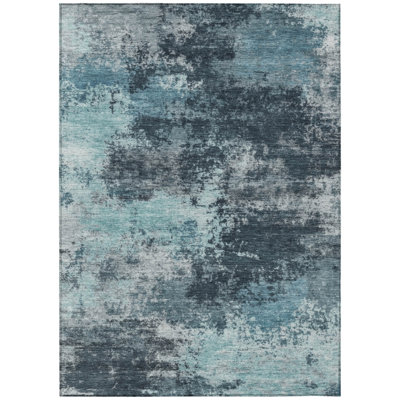 Tapis d'extérieur lavable abstrait bleu sarcelle et bleu marine 10 pi x 14 pi