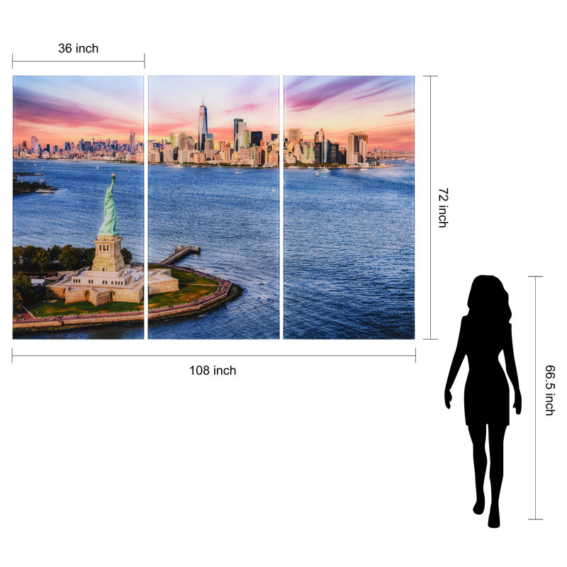 New York View ABC - Ensemble de 3 peintures sans cadre sur verre