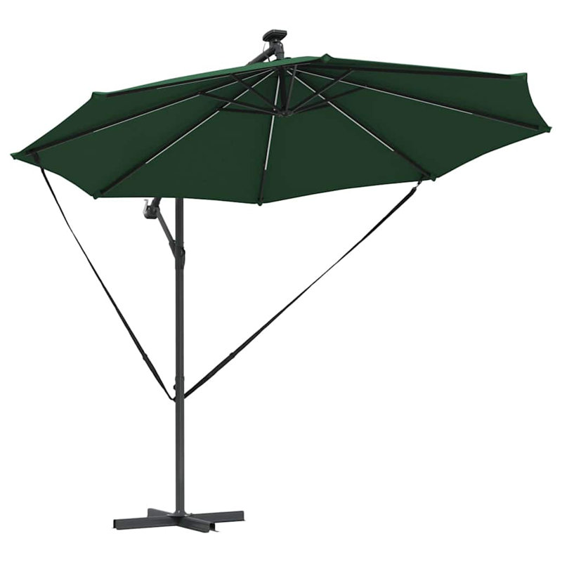Umbrella with LED Strip Lights Polyester and Aluminium Outdoor Parasol, 248cm H x 294cm W x 294cm D, Green