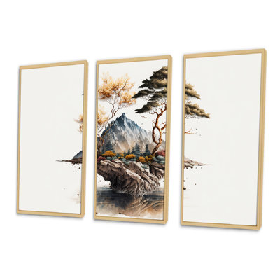 Bonsai sur un rocher III - ensemble d'art mural moderne sur toile