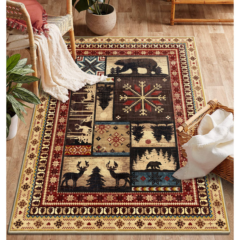 Tapis lavable anti-dérapant Cabin Brown Bear, Rectangulaire 3 pi x 5 pi