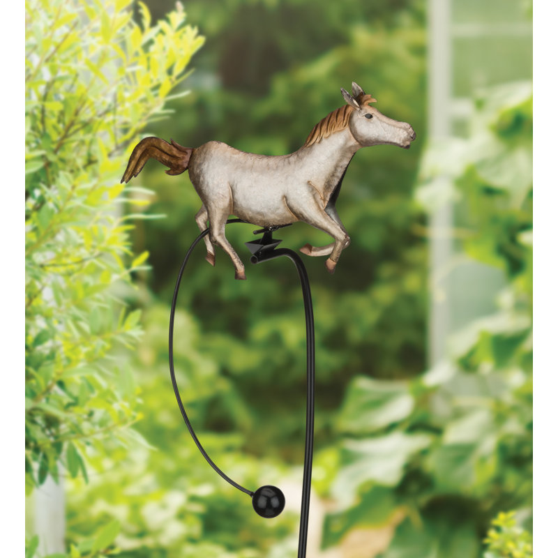Galvanized Metal Horse Rocker Stake with Gold Accents