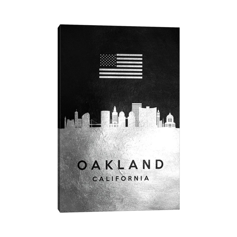 Oakland California Silver Skyline by Adrian Baldovino - Wrapped Canvas Painting, 66.04 cm H x 45.72 cm W x 1.91 cm D