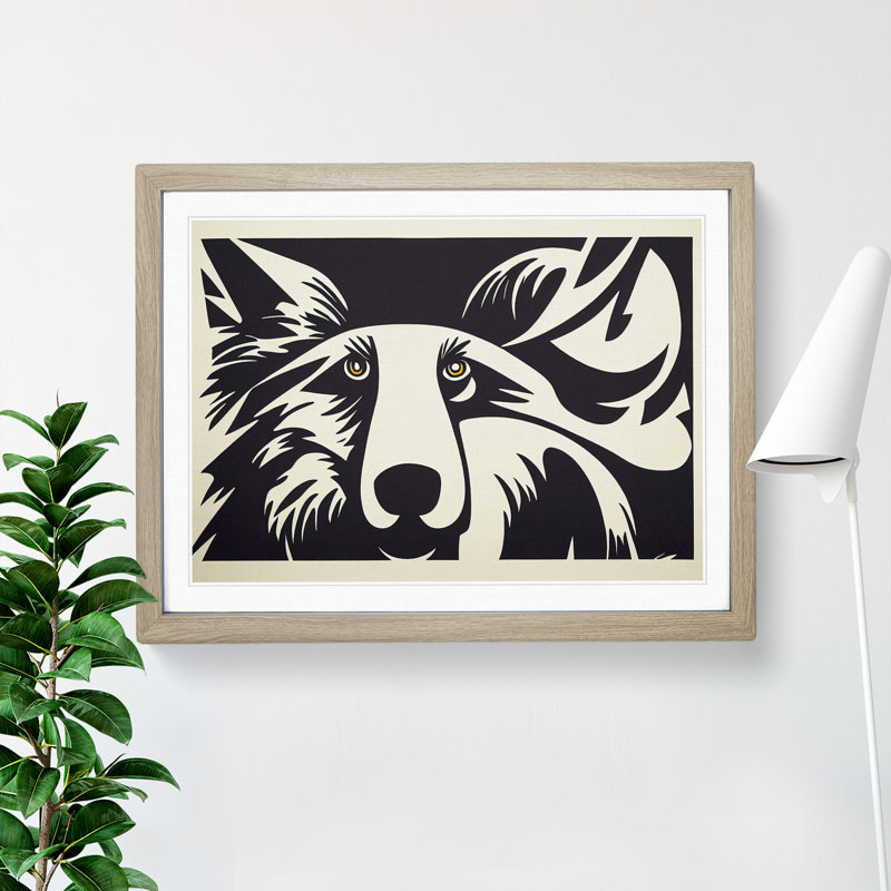 An Engaging Wolf - Framed Print, 34cm H x 46cm W x 2cm D, Black