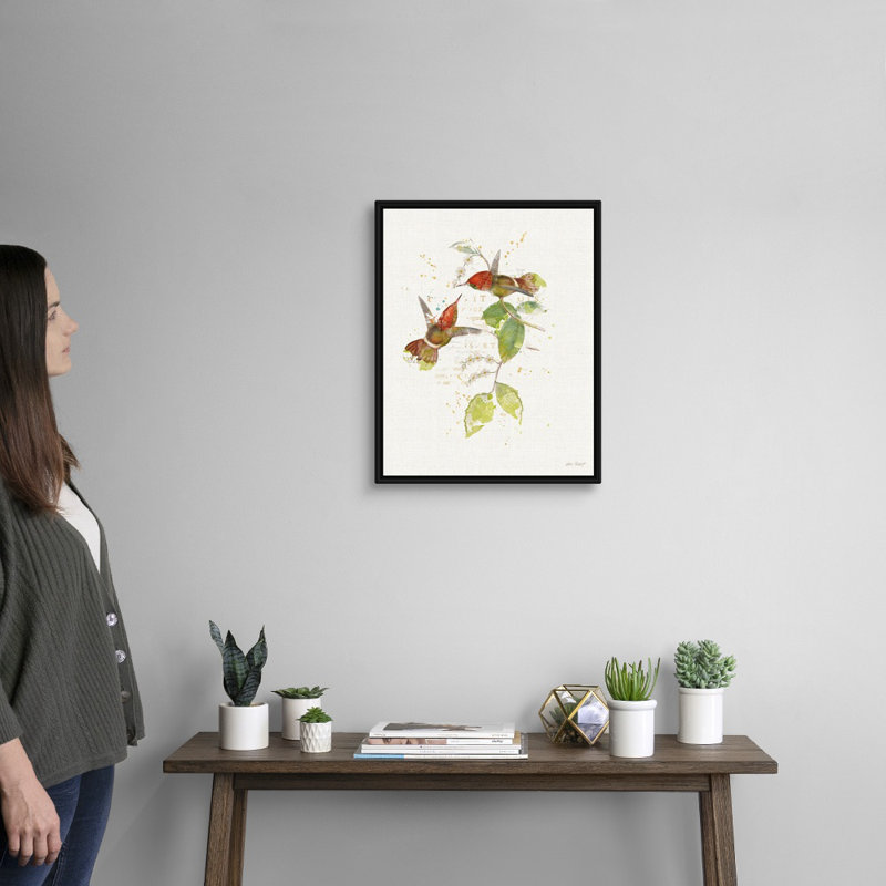 Colibri coloré, art mural sur toile II, H 22 po x l 18 po x P 2 po, Toile encadrée noire