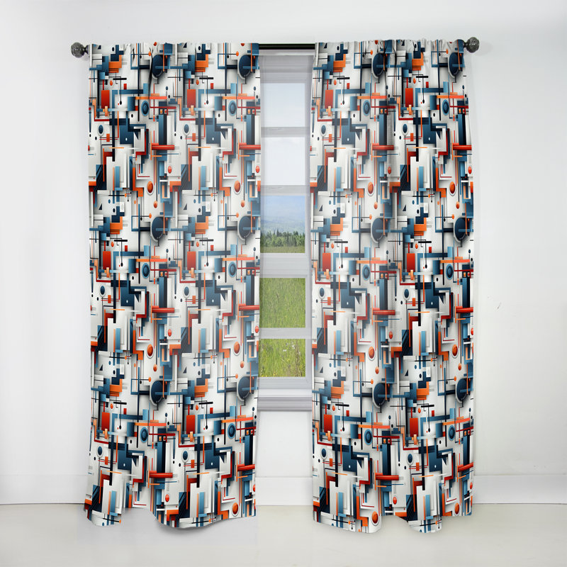 Blue Industrial Matrix Geometric Reflections - Abstract Curtain - Velvet Room Darkening - 1 Panel, 52" W x 90" L