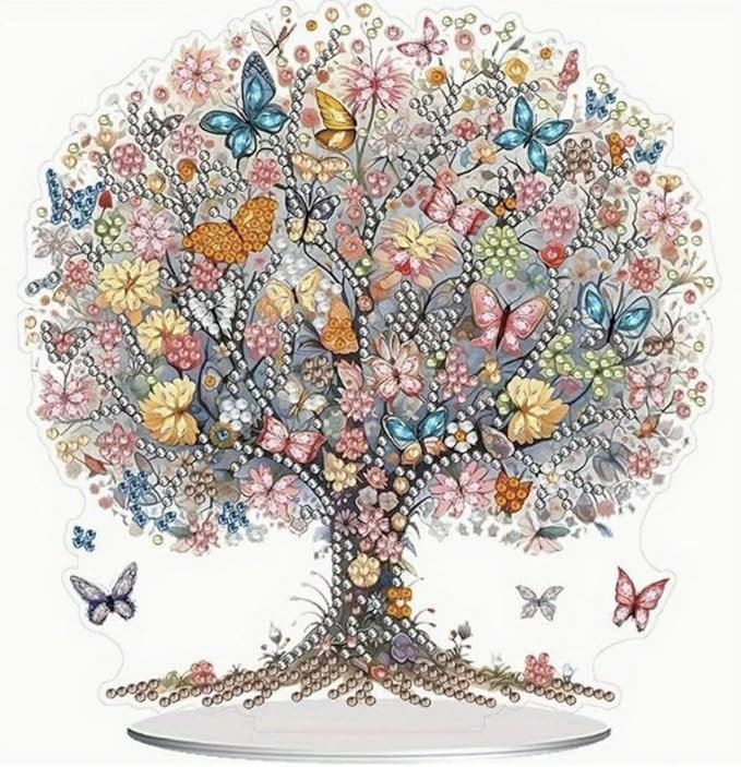 Vermontville 5D DIY Floral Butterfly Tree Diamond Painting Kit Rhinestone Acrylic Table top Ornament Decoration