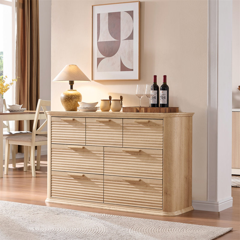 Commode 7 tiroirs cannelée, Chêne