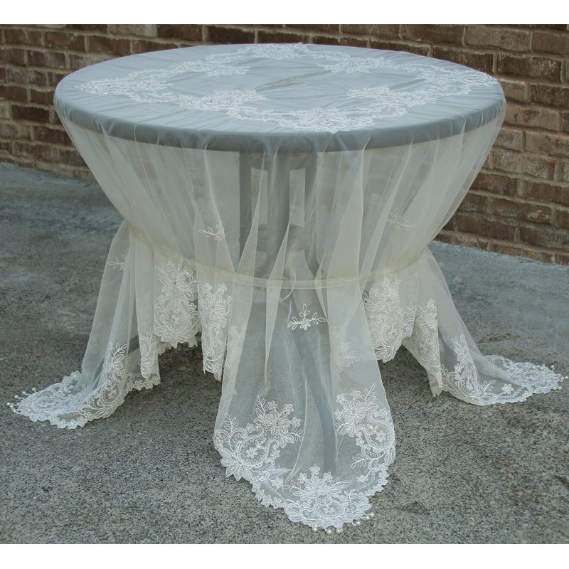 Tibbitts Lace Embroidered Tablecloth with Beaded Accent