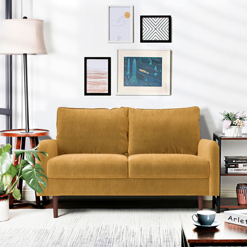 Hessville Sofa 57.8"  sofas Velvet Round Arm Apartment Loveseat, Ginger Velvet