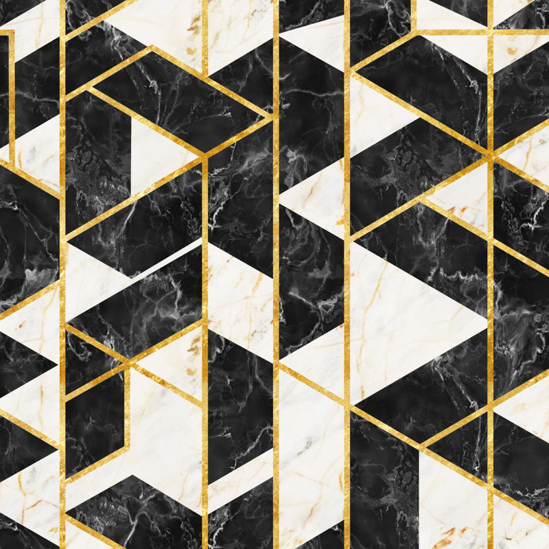 Manhattan Stone Wallpaper Roll, Black/Ivory/Gold