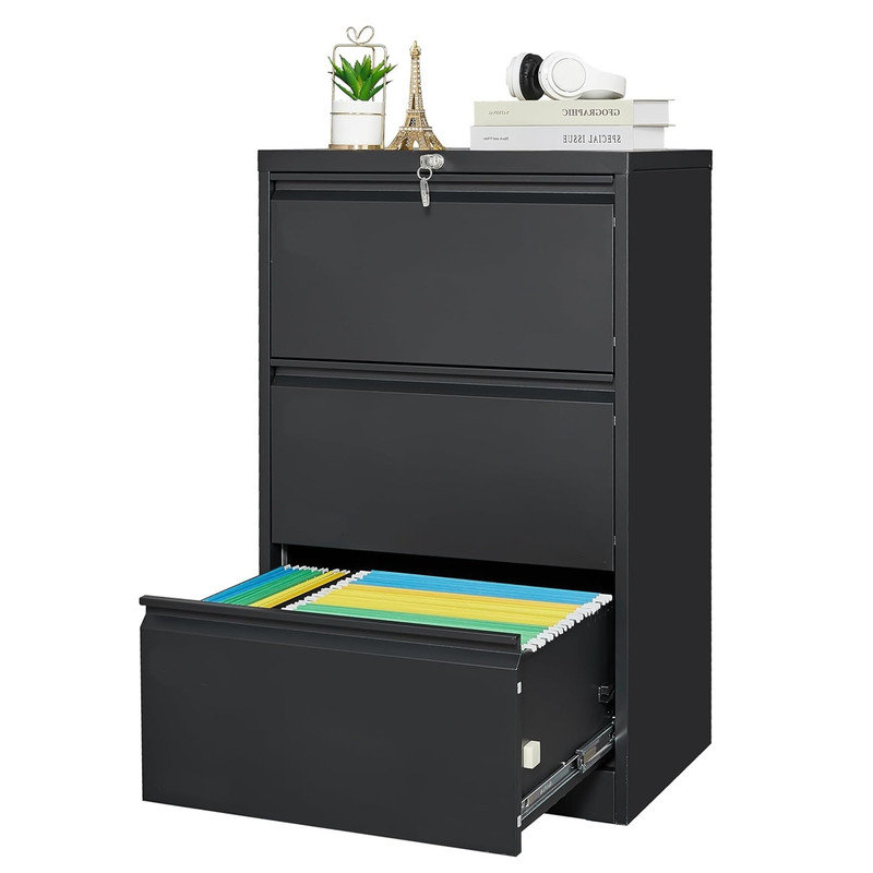 60cm Wide 3 -Drawer File Cabinet, Black