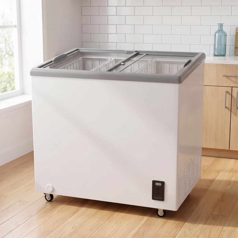 Congélateur coffre commercial vitré coulissant de 76 cm (30 po) avec 3 paniers, blanc