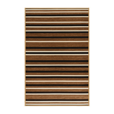 Machine Washable Horizontal Stripes Brown Area Rug