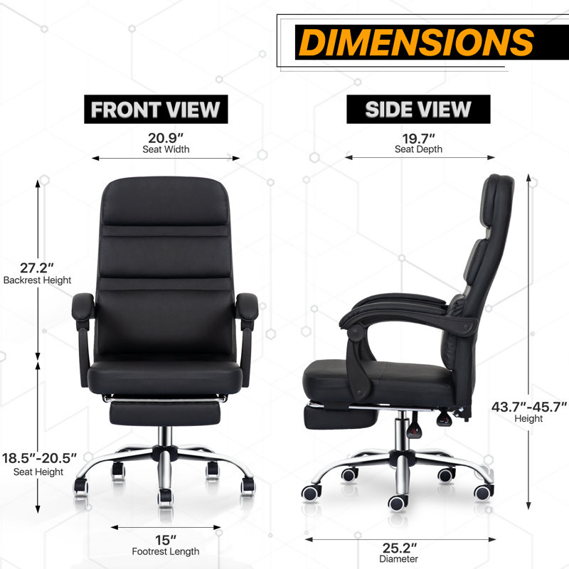 Fauteuil de direction inclinable en similicuir avec repose-pieds extensible, siège d'ordinateur ergonomique réglable