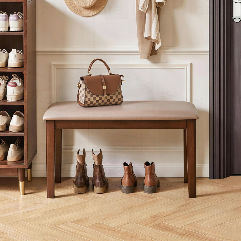 Banc avec cadre en bois massif avec coussin en tissu technique doux et respirant, tabouret de ferme robuste, meubles polyvalents pour diverses pièces et sièges supplémentaires