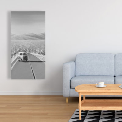 Car on the Road - Monochrome Mountains Canvas Home Decor