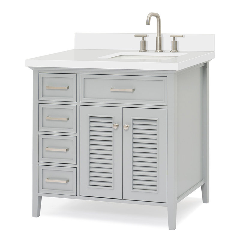 Ensemble de meuble-lavabo simple 37 po Bodhin, gris, Quartz blanc pur