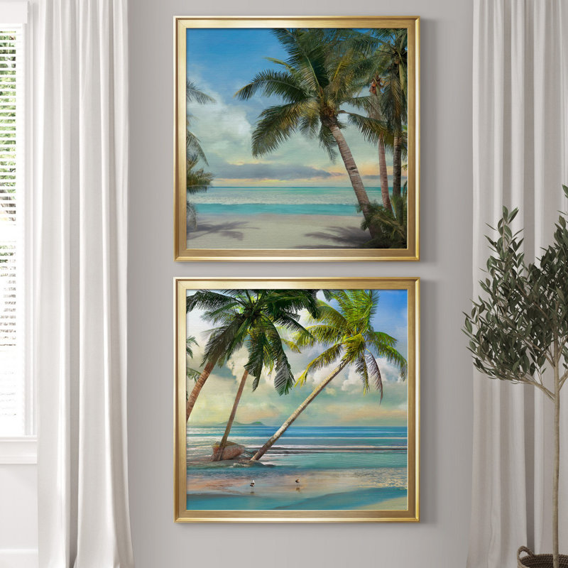 «A Found Paradise II», ensemble de 2 impressions, H 17,5 po x l 35 po x P 1,5 po, Toile encadrée d'or, Pas de tapis