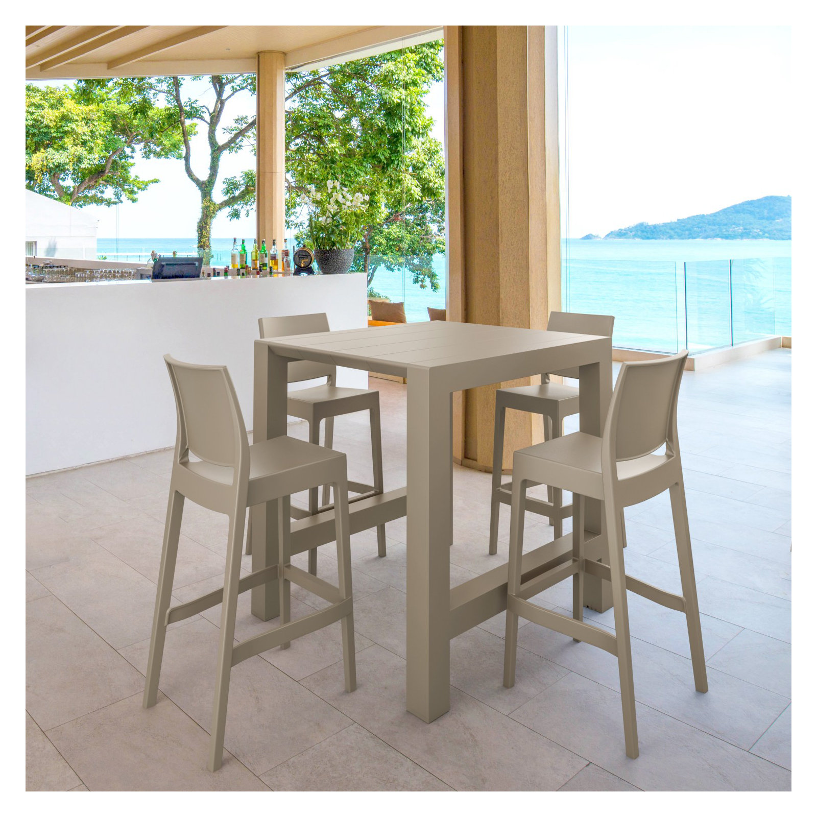 Adrienne Outdoor Bar Stool, Taupe, 29.5"