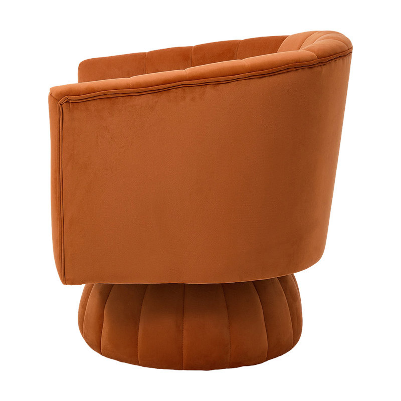 Upholstered Swivel Barrel Chair, Orange Velvet