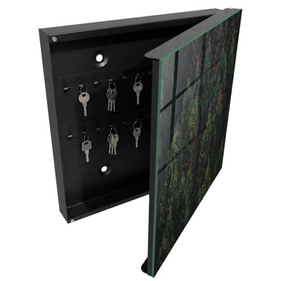 Key box for wall, Opens to the right, 30x30x5, White, The lush green of spruce trees is full of harmony, 