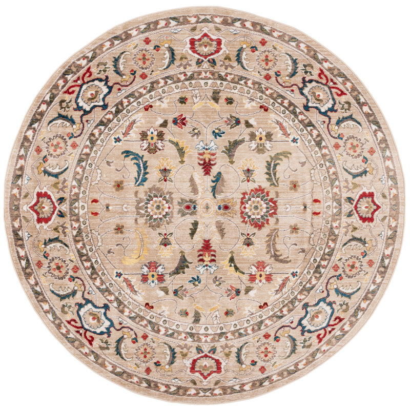 Tapis beige / multicolore tissé à plat en polypropylène Tristan par Ralph Lauren, Rond 6 pi 7 po