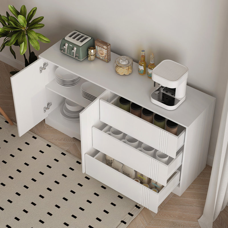 Buffet avec rangement, armoire de rangement avec tiroir et portes, grand bar à café avec tablettes réglables pour la cuisine