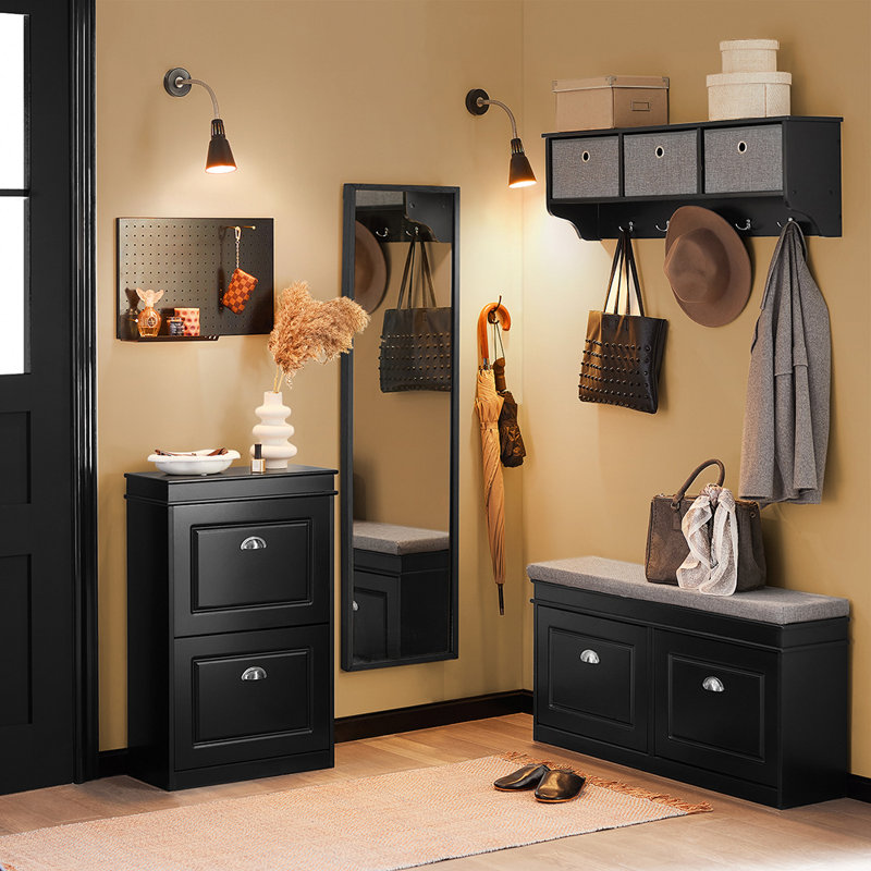 Narrow Entryway Shoe Storage Cabinet Shoe Rack with 2 Flip Drawers for Living Room, Hallway, Black, 32.5"H x 21"W x9.4"D