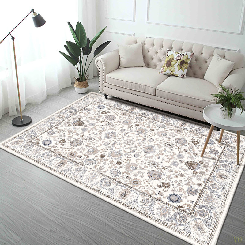 Area Rug 6X9 Vintage Bohemia Non-Slip Washable Rug For Living Room Kitchen Bedroom Living Room Flower Design