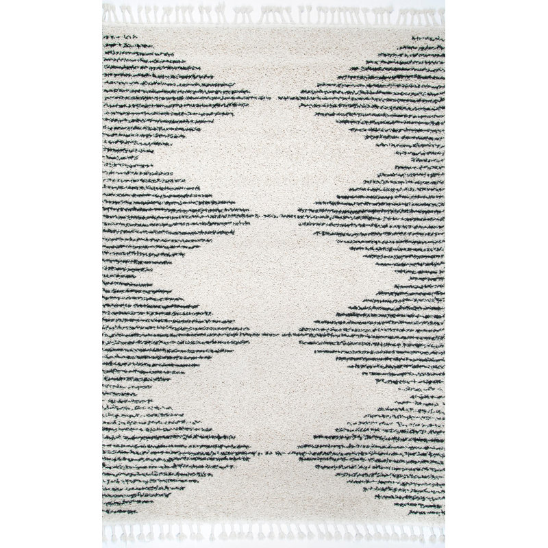 Reserve Trellis Shag Area Rug for Living Room Bedroom Dining Room Nursery, Off White/Charcoal, Rectangle 3' x 5'