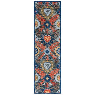 Shanise Wool Cotton Performance Floral Rug in Orange/Charcoal