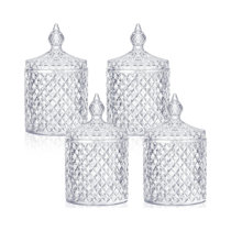 Crystalia Decorative Glass Candy Jar with Lid, Crystal Cut Small