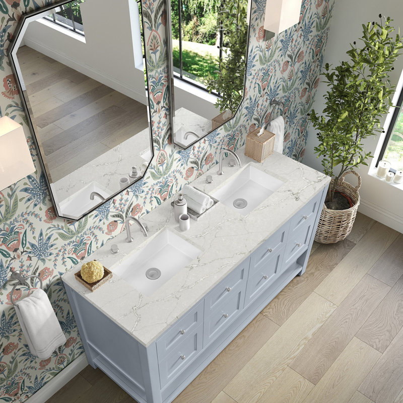 Breckenridge 60'' W Double Vanity, Serenity Blue, Victorian Silver Silestone, Widespread