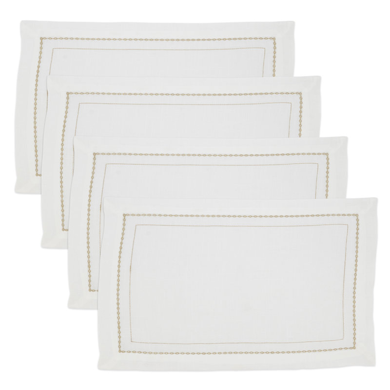 Gold Embroidered Chainlink Polyester Rectangle Placemats, Set of 4