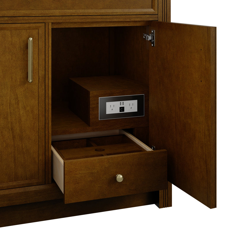Bellshire 96" W Dual Vanity Set with 24" Make-Up Counter, Honey Oak, White Zeus, 8" Widespread