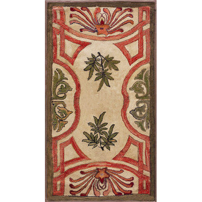 Antique 5 Pointed Star and Leaf Pattern American Hooked Rug