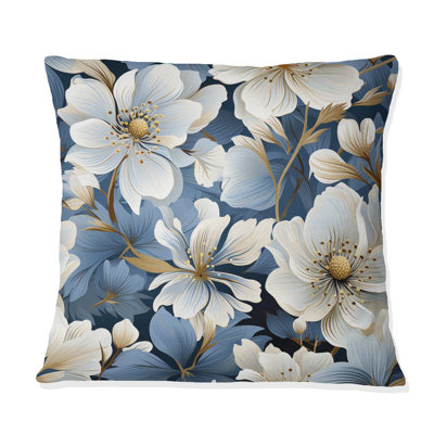 Blue Vintage Romance Floral Pattern III - Floral Printed Throw Pillow