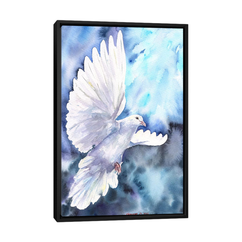 «White Dove» par George Dyachenko, reproduction sur toile, Papier d'art encadré noir, H 32 po x l 24 po x P 1 po, Blanc