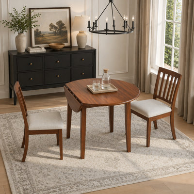 3-Piece Round Dining Table Set for 2 People, 1 Folding Wood Dining Table + 2 Upholstered Chairs, Space-Saving Design for Small Apartments and Dining Areas - BROWN