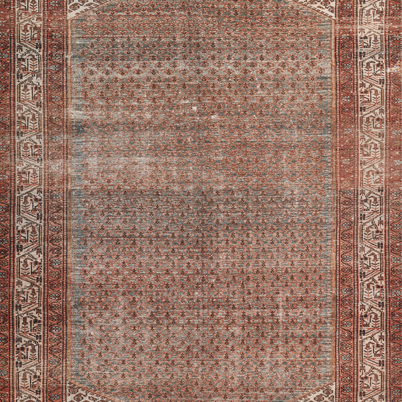 Tapis campagnard en polyester de style campagnard Bungalow Rose, Rectangle 7 pi 6 po x 9 pi 6 po