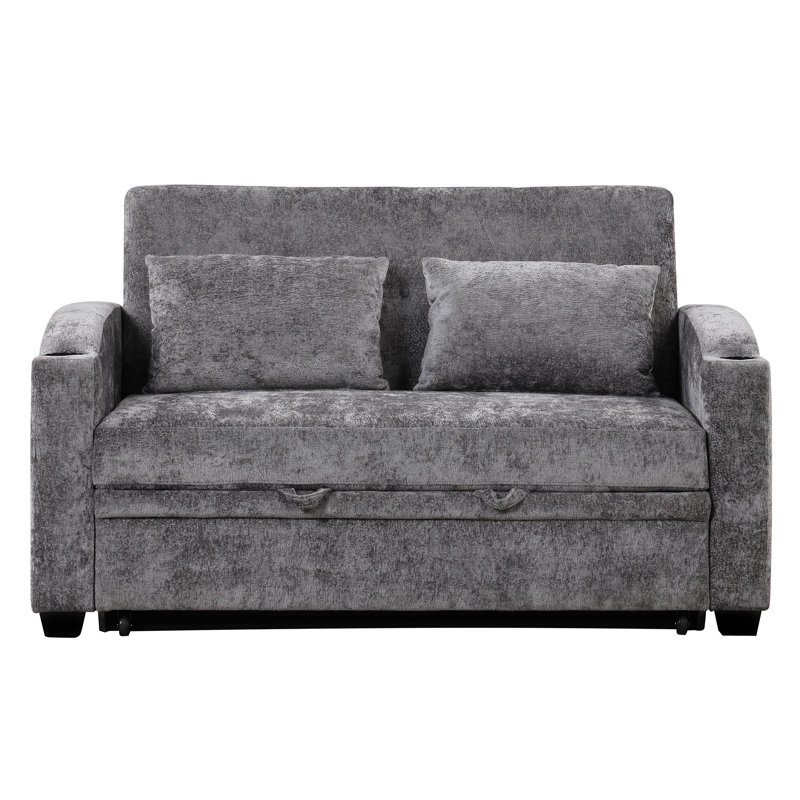 Canapé-lit convertible 61,6 po en chenille moderne avec dossier ajustable, Gris