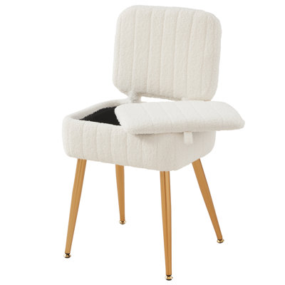 Tabouret de coiffeuse rembourré en polaire Teddy avec rangement et dossier pliant
